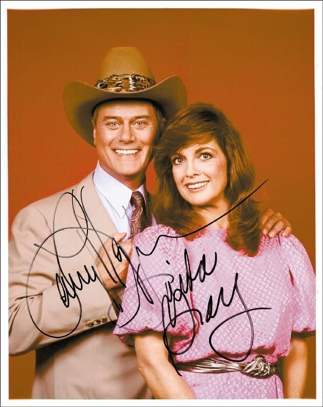 DALLAS - LINDA GRAY & LARRY HAGMAN AUTOGRAPH SIGNED PP Photo Poster painting POSTER