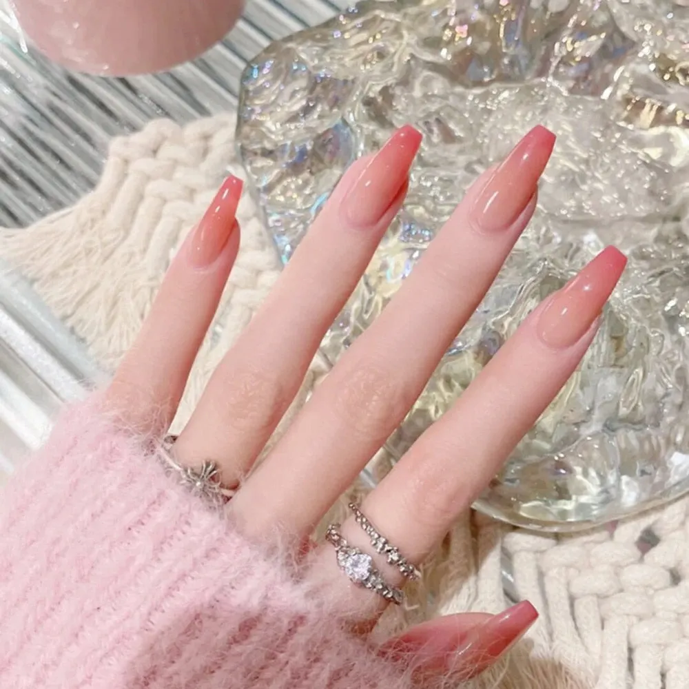 New Full Cover long stiletto nail tips Fashion Japanese Style matte false nails Light Purple Solid Color fake nails with glue 24-Nail Inspo