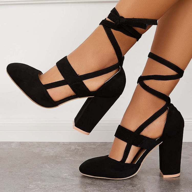 black chunky heels lace up
