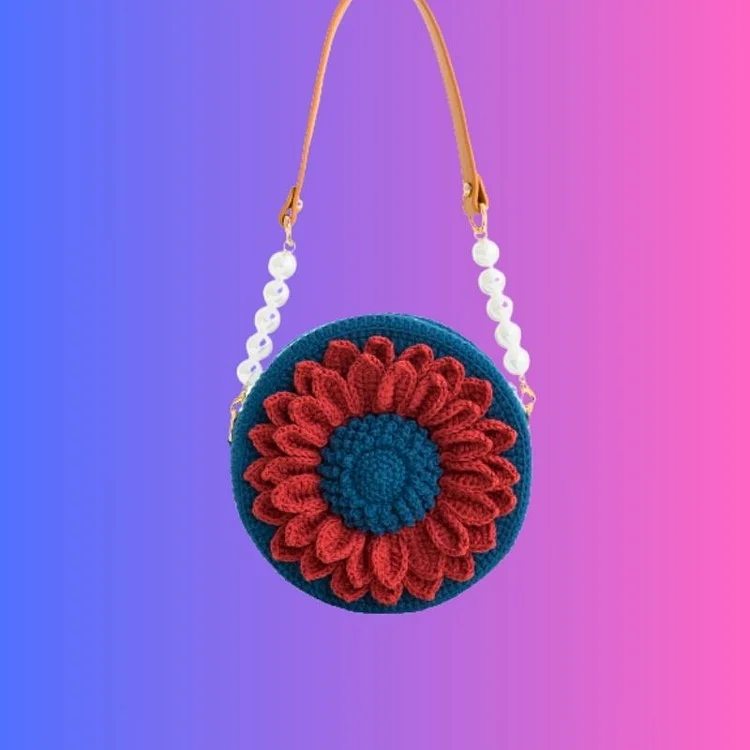 Lulusnow Handmade  Red Sunflower Crochet HandBag[Gift:1PC Pearl Bag Strap]