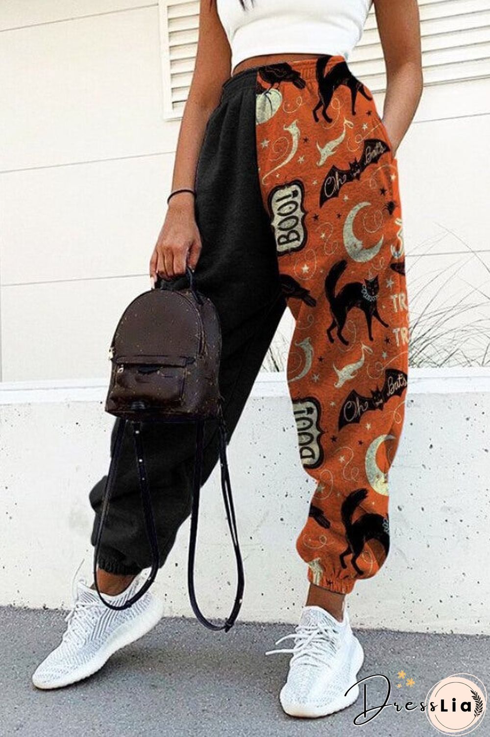 Fashion Halloween Print Patchwork Trousers