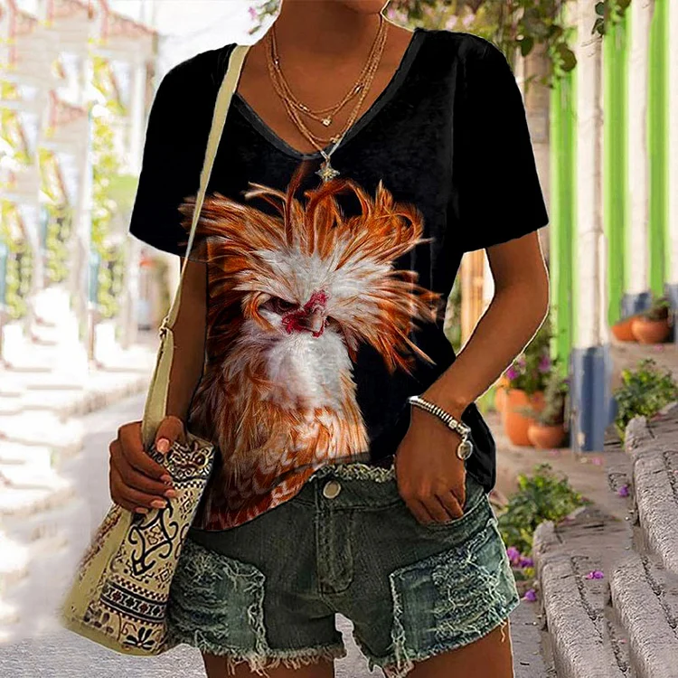 Wearshes Casual Short Sleeve Chicken Print T-Shirt