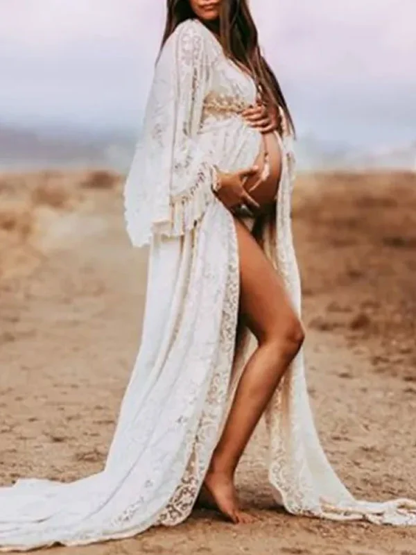 Maternity Sexy High Slit Long Sleeve Photoshoot Dress