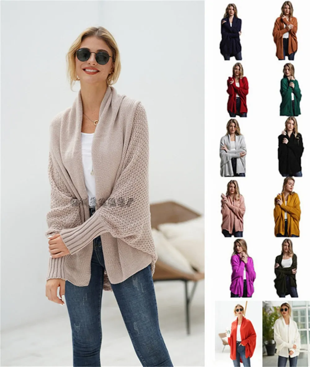 2021 new style bat sleeve large size long knitted cardigan sweater women's jacket women's sweater
