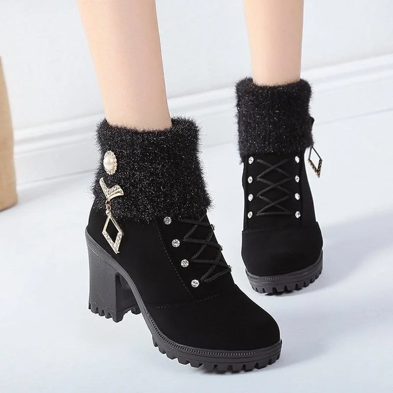 New Spring Winter Women Pumps Boots High Quality Lace-up European Ladies Shoes PU High Heels Boots Fast Delivery