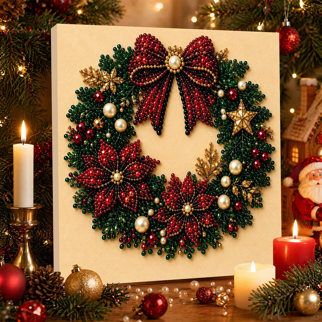 Framed Pearl Painting Kit Christmas Wreath Art Craft 11.81x11.81in