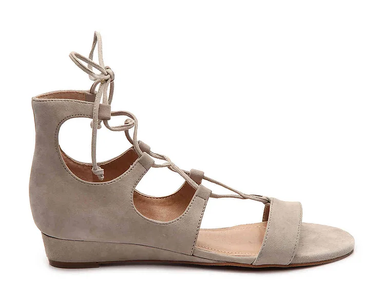 Khaki Gladiator Sandals Open Toe Wedge Heels Lace up Sandals |FSJ Shoes