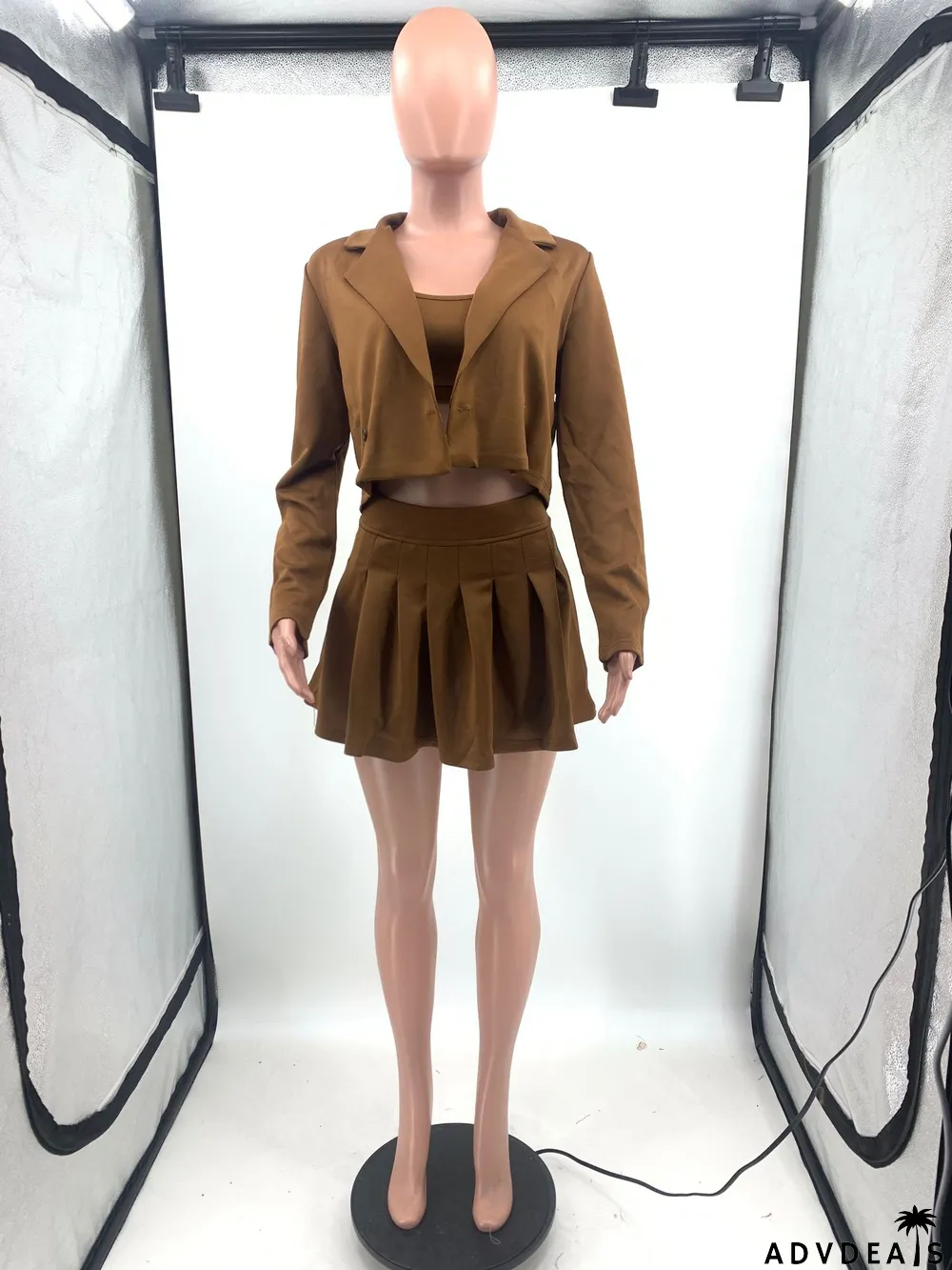 Autumn And Winter Casual Blazer Short Undershirt Pleated Skirt Solid Color Suit