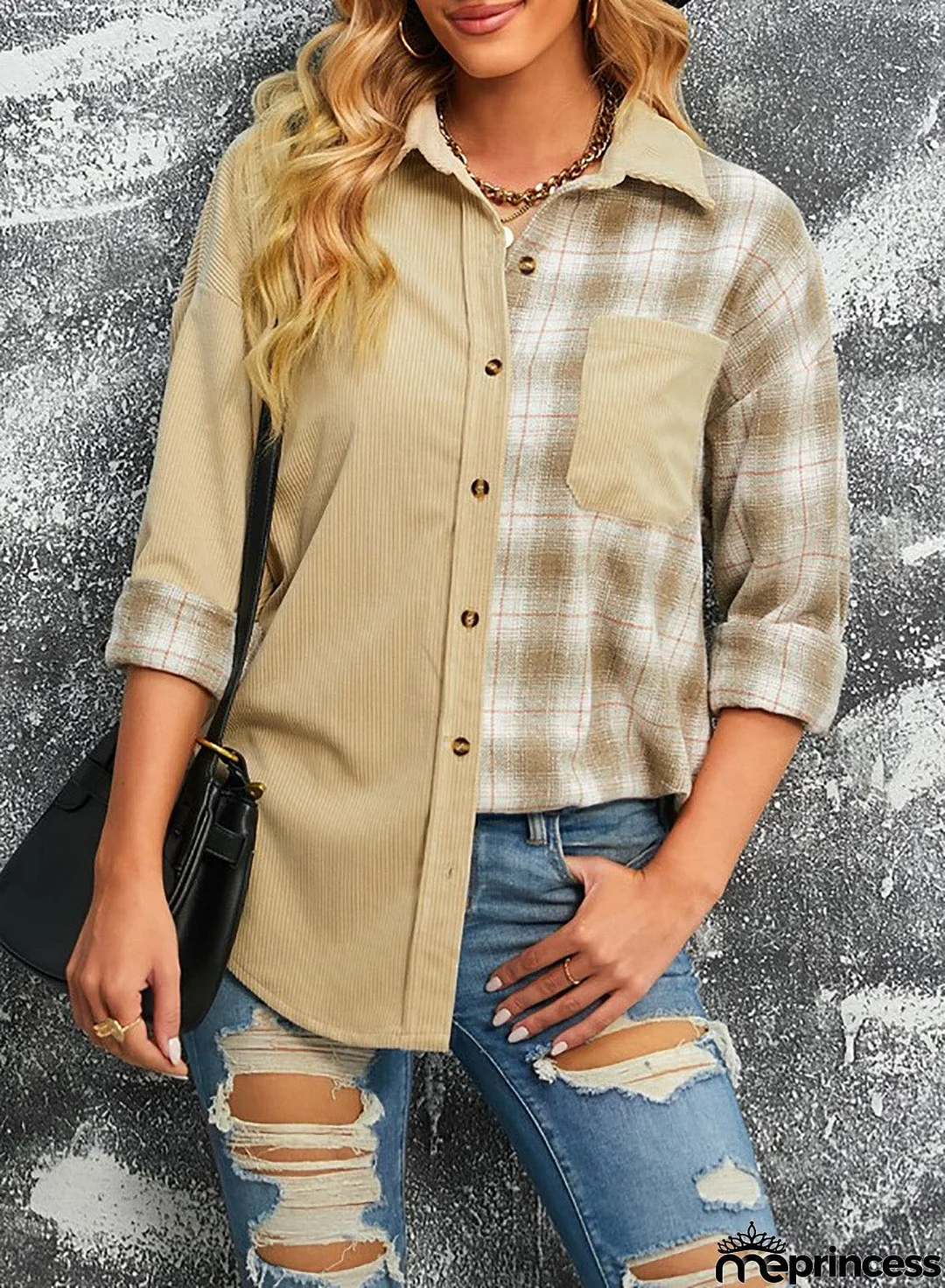Double Take Plaid Color Block Dropped Shoulder Corduroy Shacket