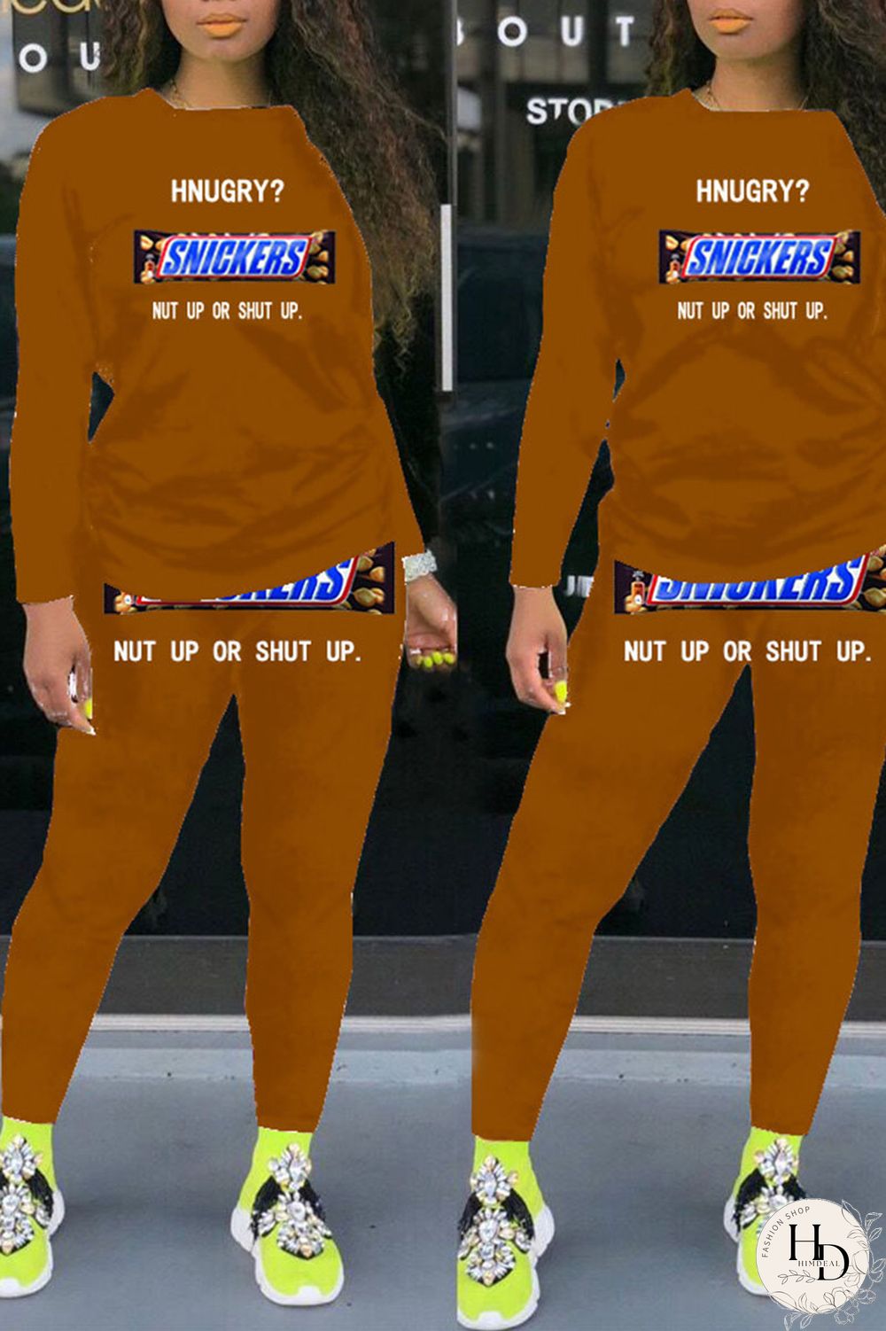 Colour Street Letter Print Patchwork O Neck Long Sleeve Two Pieces