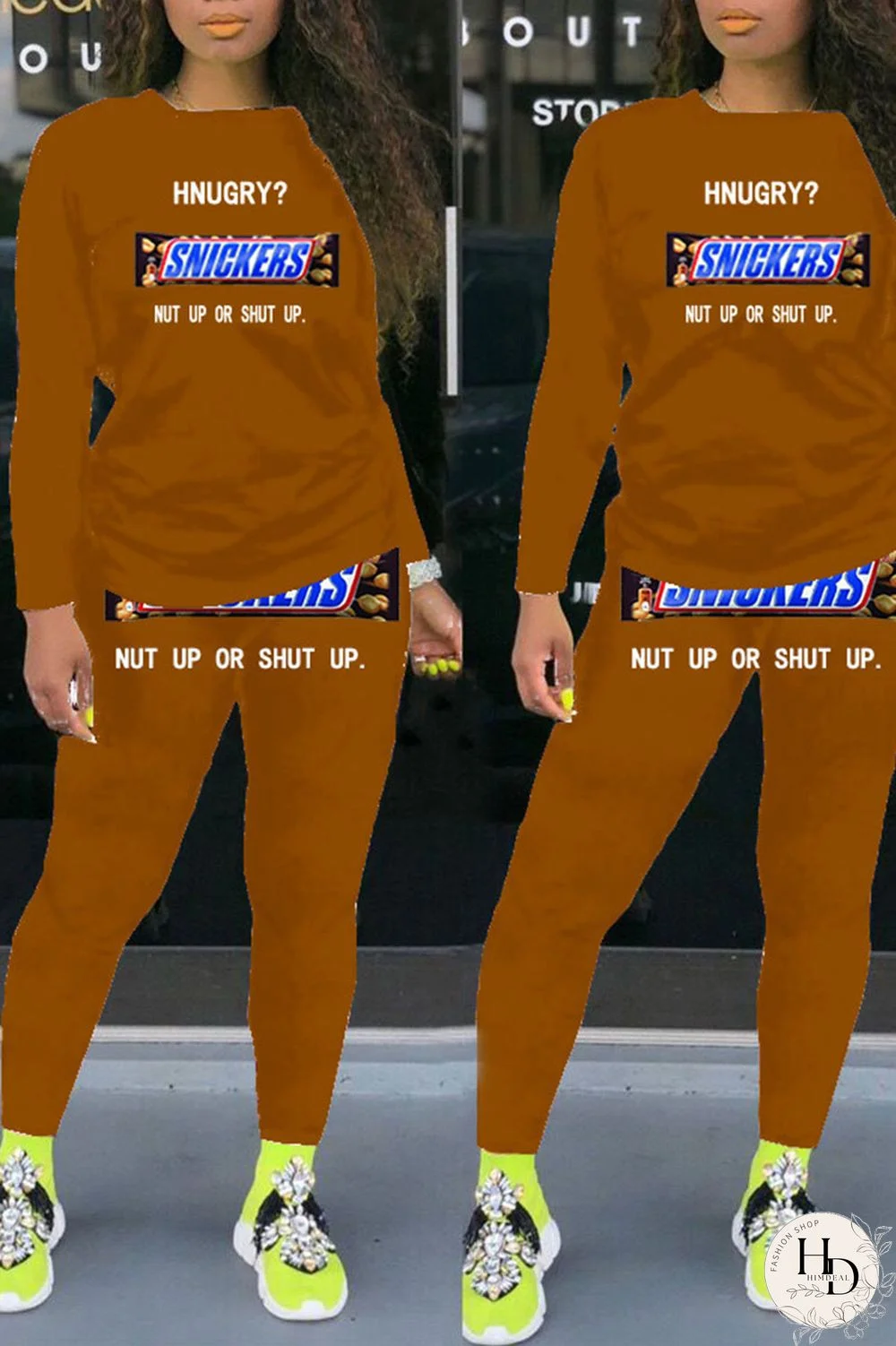 Colour Street Letter Print Patchwork O Neck Long Sleeve Two Pieces