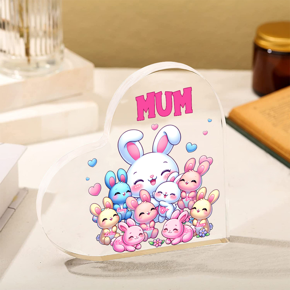 Personalised Text Acrylic Heart Keepsake Custom 8 Names Ornament Bunny Family Gifts For Mother/Grandma-Jessemade AU