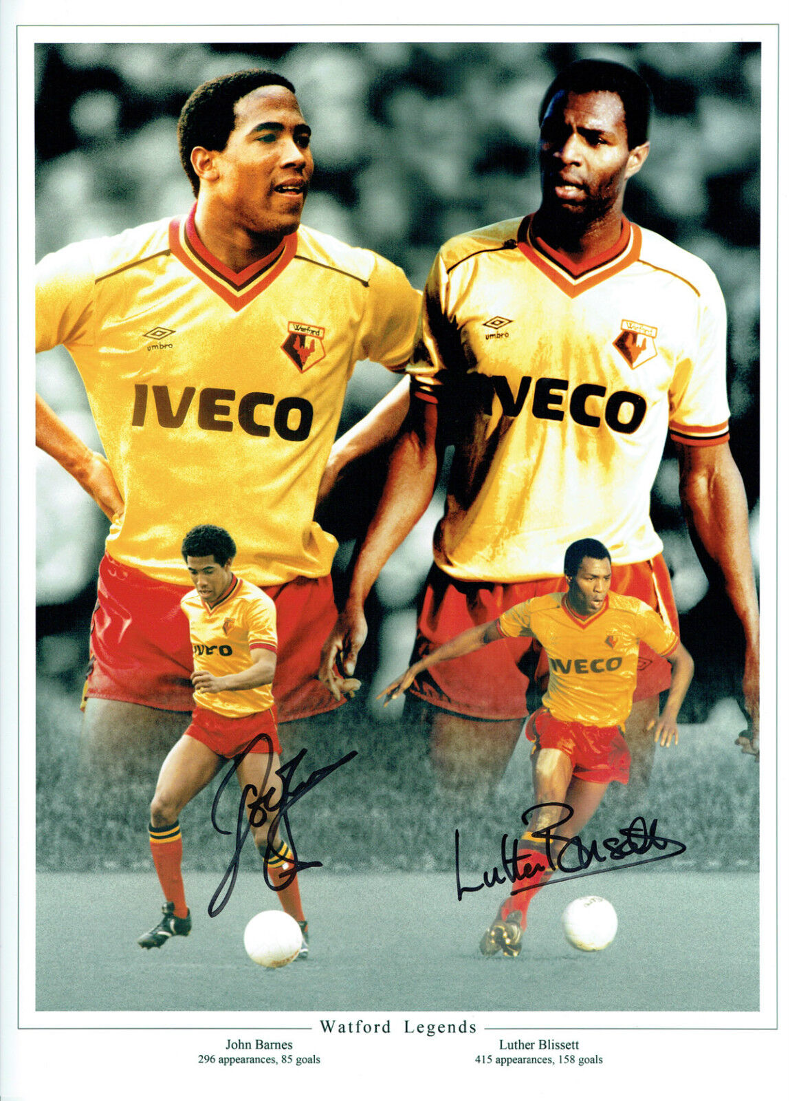 John BARNES & Luther BLISSETT SIGNED Autograph 16x12 Photo Poster painting AFTAL COA WATFORD