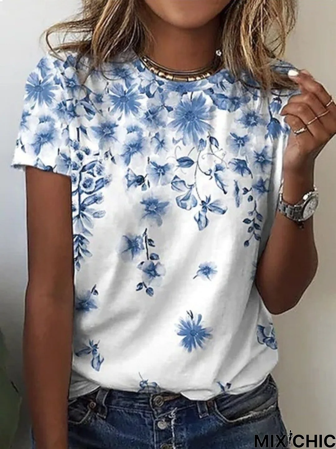 Women's Vacation Daily Casual Floral Short Sleeve Round Neck Printed Top T-shirt