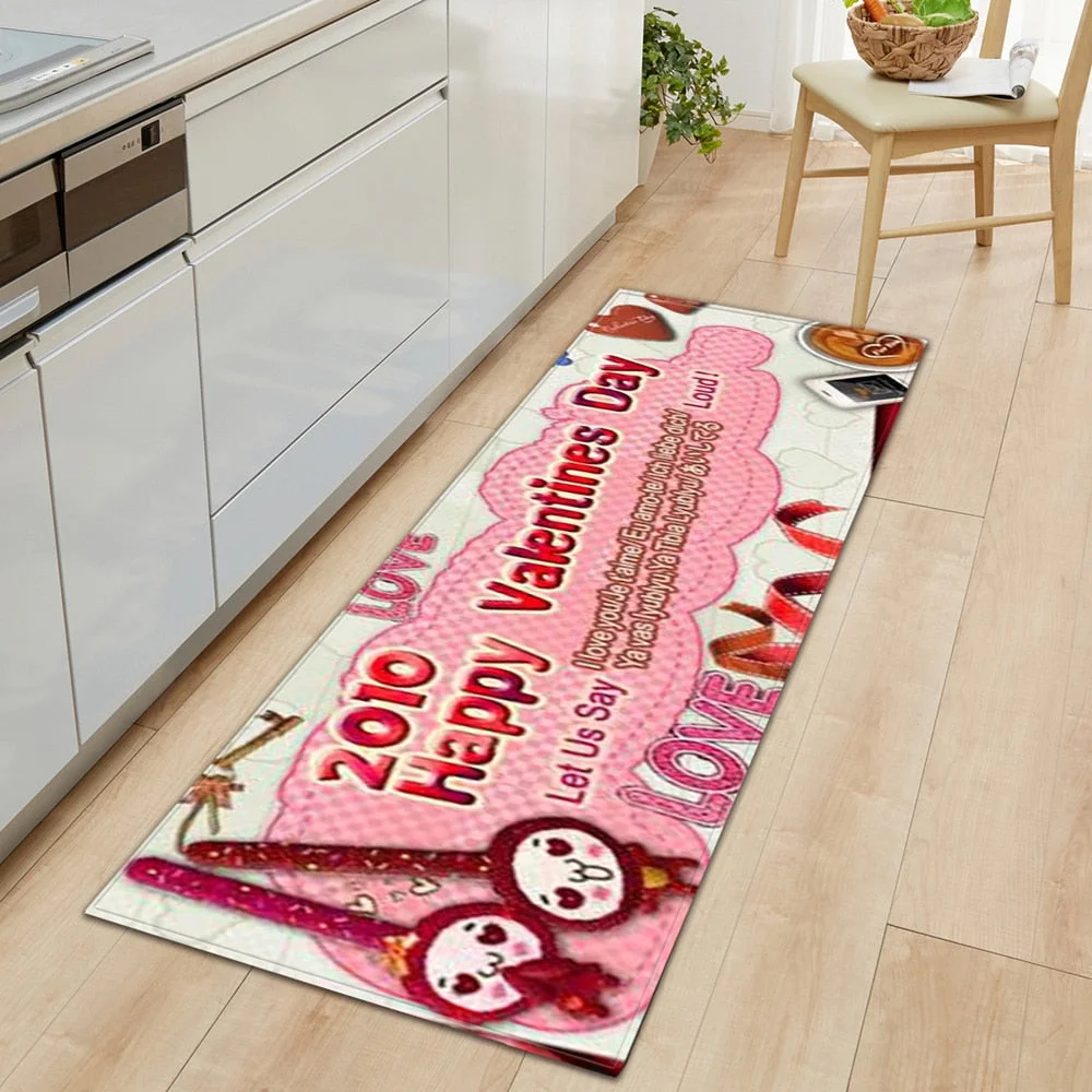 Modern Kitchen floor mat Strip Bathroom Entrance Porch Door Mat Bedroom Living Room Bedside Carpet Valentine Pattern
