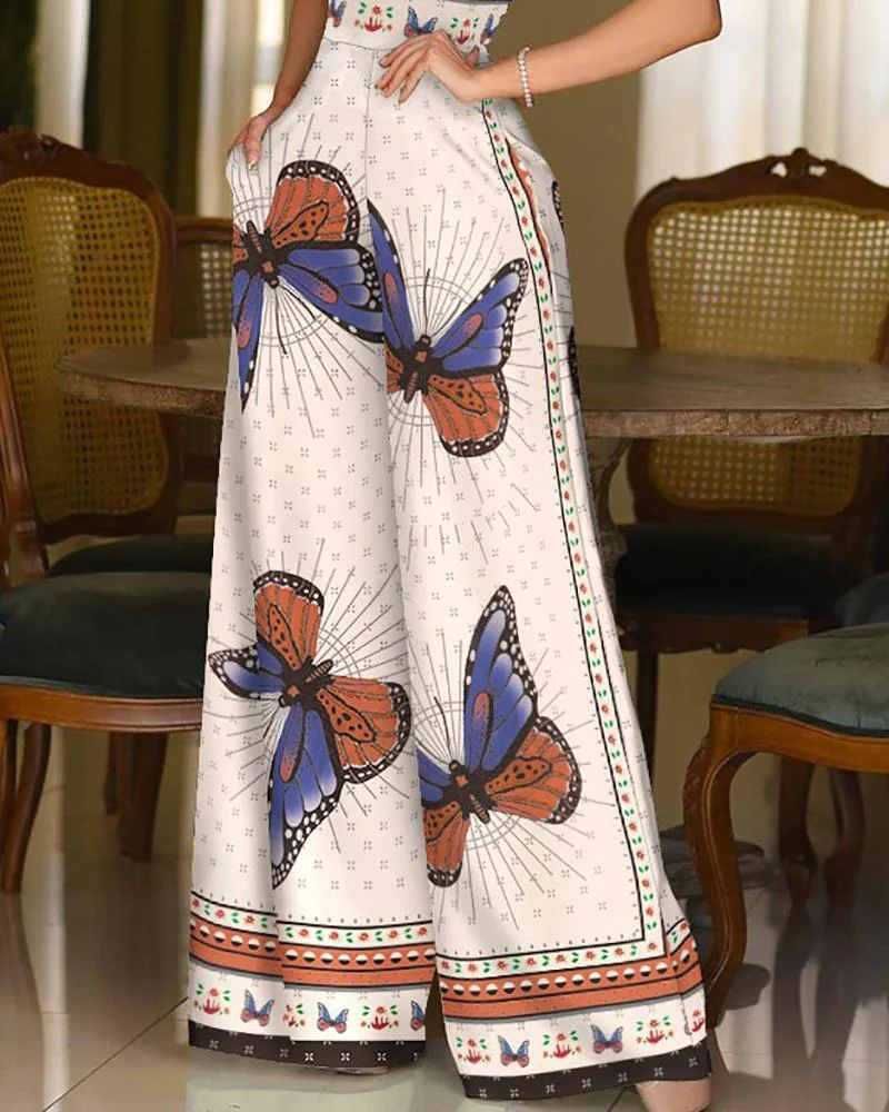 Chic Printed Sling Wide Leg Jumpsuit