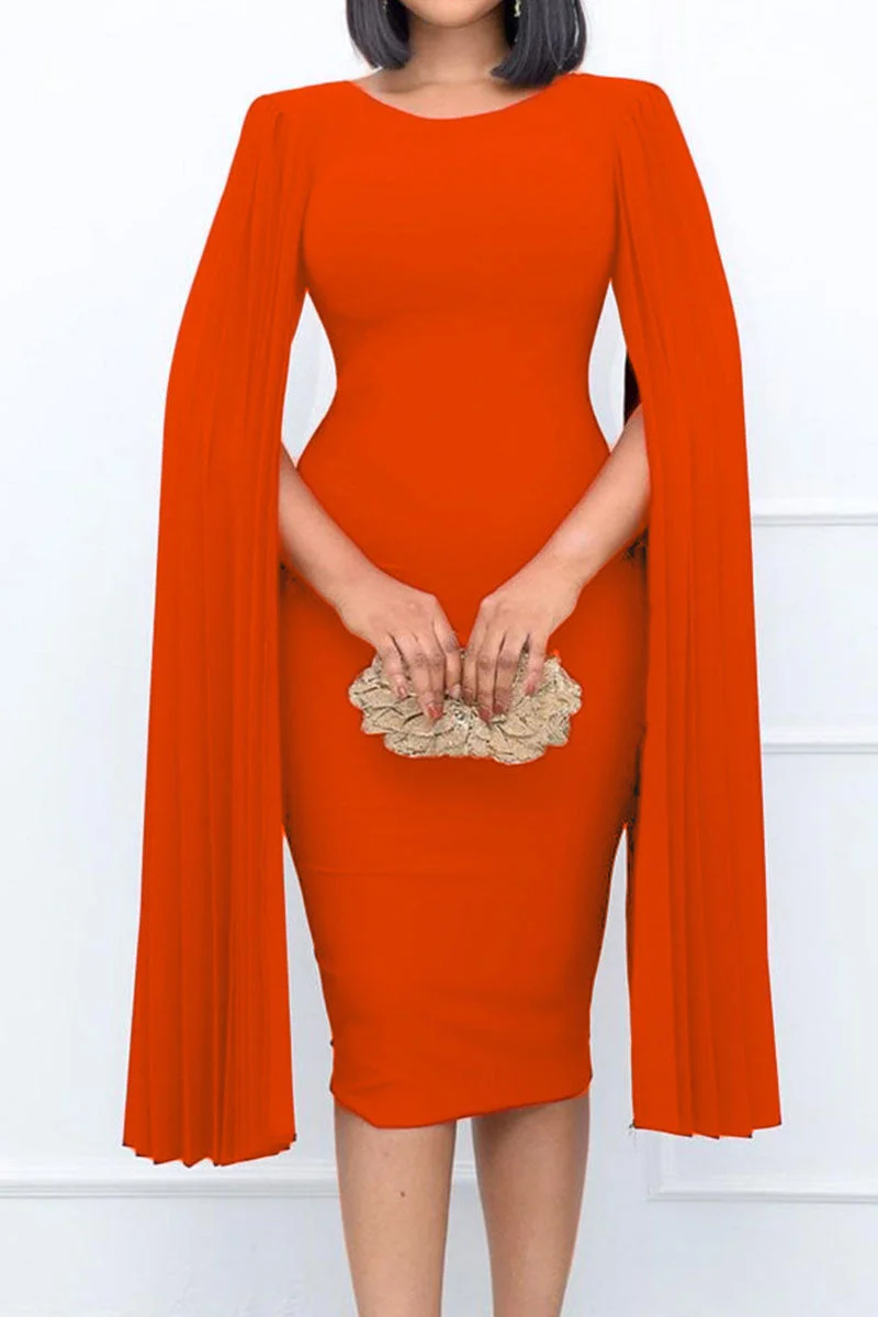 Elegant Solid Split Joint Fold Asymmetrical O Neck One Step Skirt Dresses