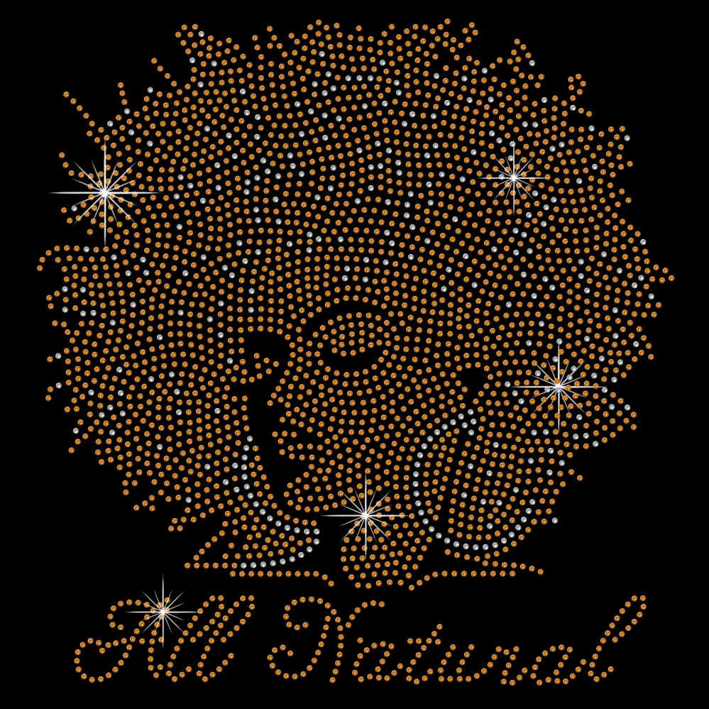 All natural jesus afro girl gold rhinestone iron on transfers
