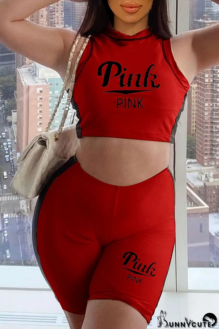 Red Casual Print Patchwork O Neck Sleeveless Two Pieces