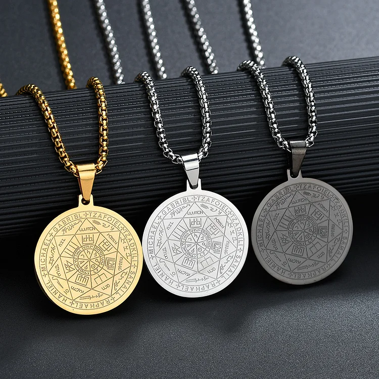 Vintage Seven Angels Rune Stainless Steel Necklace