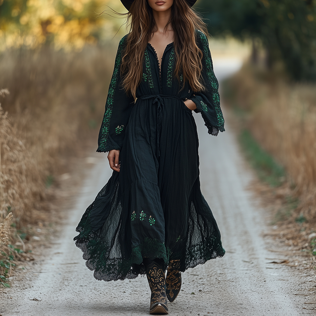 Women's Country Retro Bohemian Maxi Dress