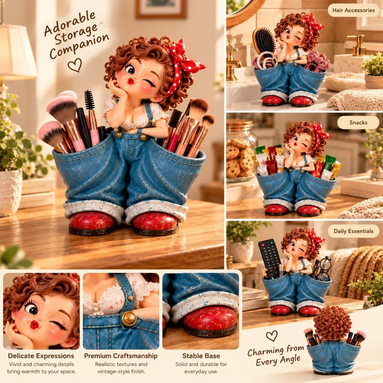 Vintage girl double pocket organizer for everyday essentials