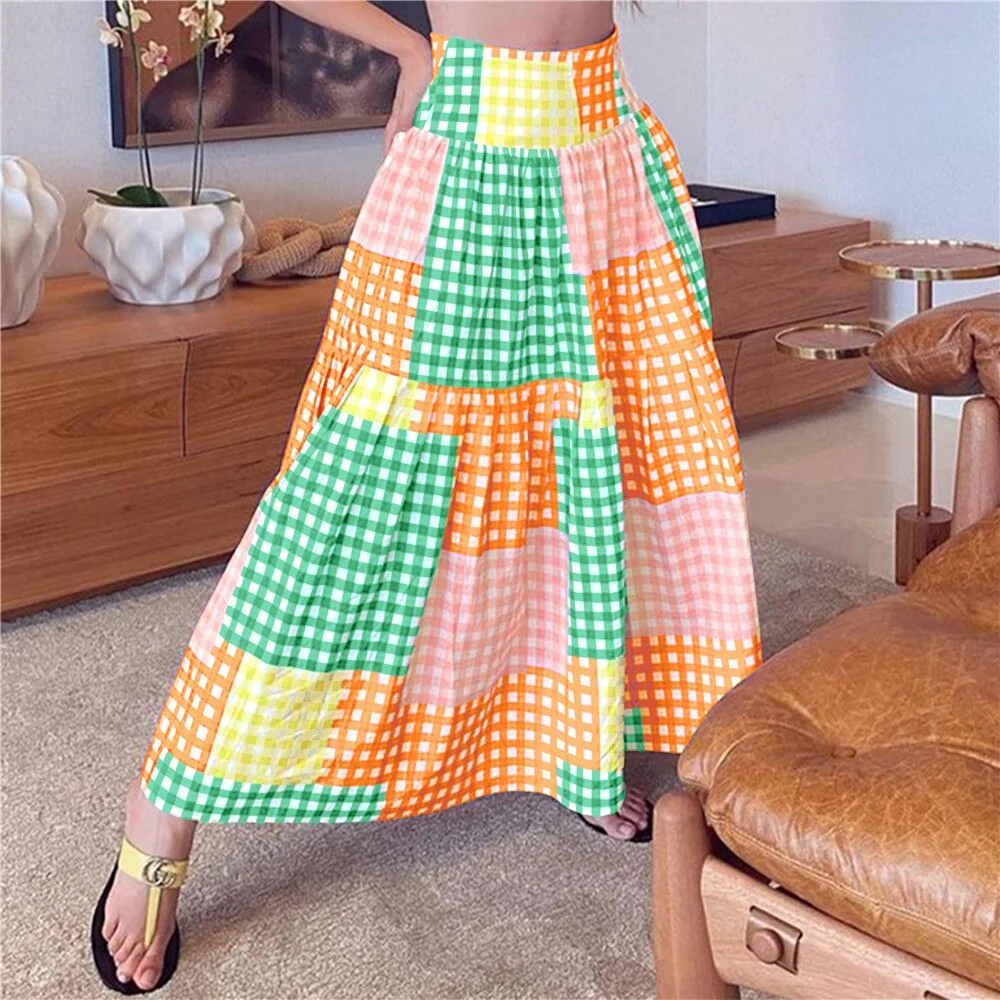 2021 Sexy Colorful Plaid Bikini Set High Waist Swimwear Shoulder Strappy Bathing Suit Beachwear Biquini female