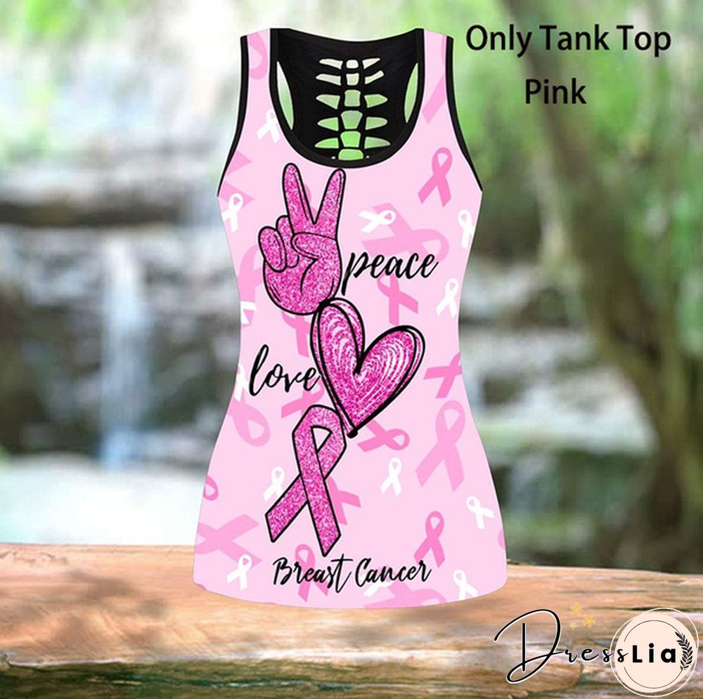 Breast Cancer-Faith Hope Love 3D Print Two Pieces Set Sleeveless Shirt And Legging Summer Combo Tank Top & Legging Outfit Plus Size S-5Xl