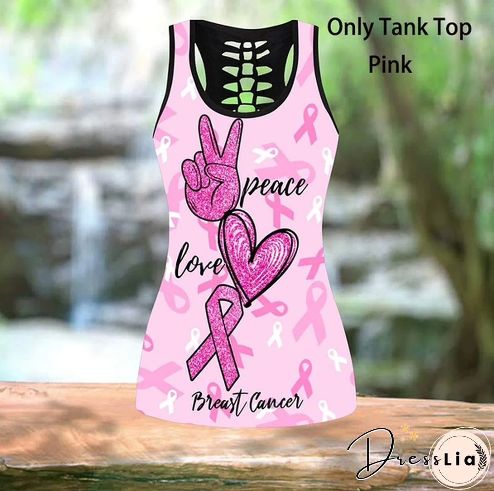 Breast Cancer-Faith Hope Love 3D Print Two Pieces Set Sleeveless Shirt And Legging Summer Combo Tank Top & Legging Outfit Plus Size S-5Xl