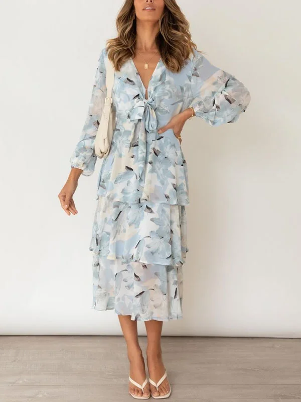 Daily Work Printed Tiered Women's Printed Dress