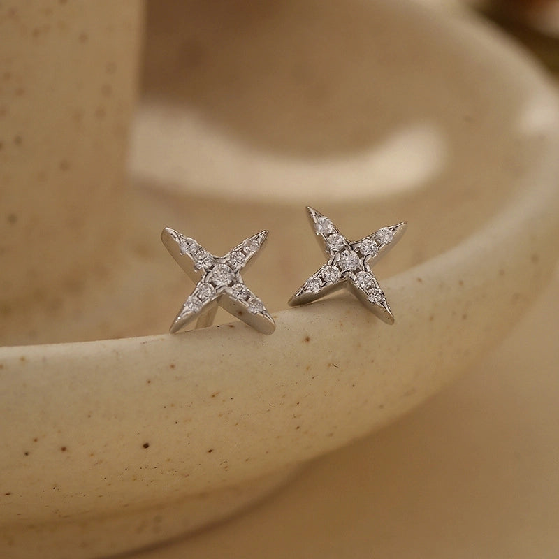 1 Pair 925 Sterling Silver 925 Sterling Silver Earrings Star Ear Studs