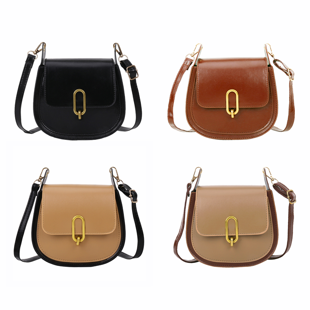 

Women Color Splicing Messenger Handbags PU Leather Vintage Small Saddle Bag, Black, 501 Original