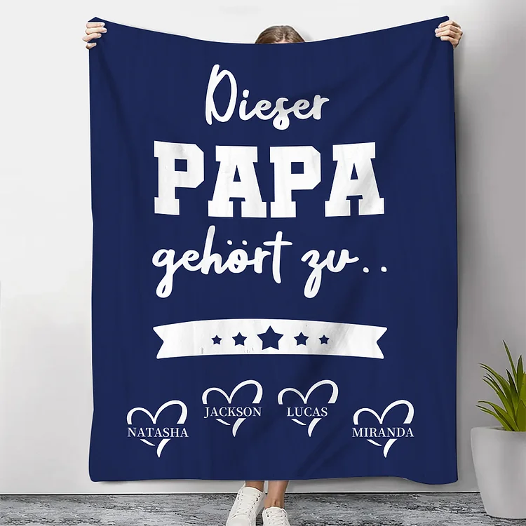 Kettenmachen Decke-Personalisierbare 4 Namen Decke - Dieser Papa gehört zu - Geschenk für Vater