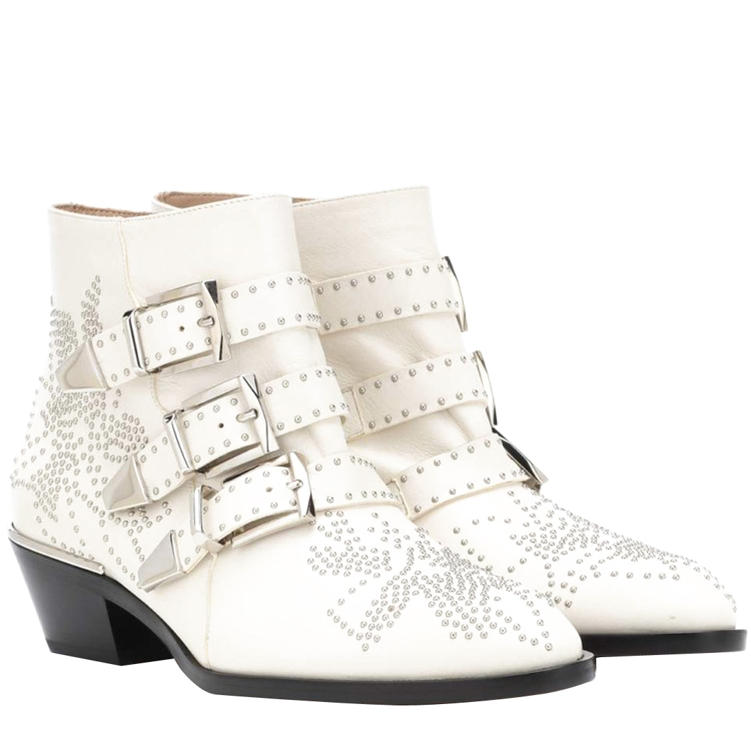 Women's Rivets Metal Buckle Low Heels Ankle Boots-vocosishoes