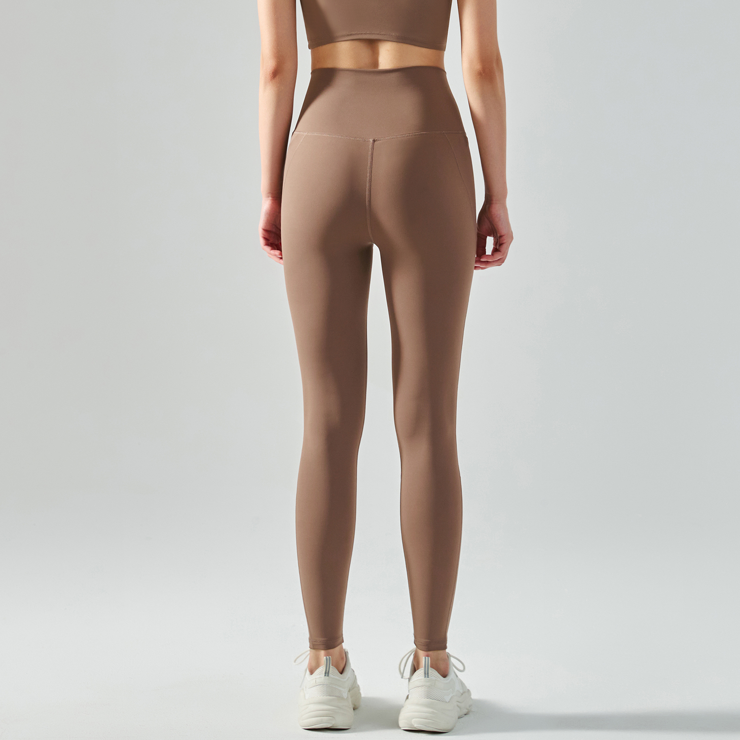 Different types of women's mid strength side cross widened waist tummy control moisture wicking traceless sports tight capri leggings online shopping on Hergymclothing Chocolate