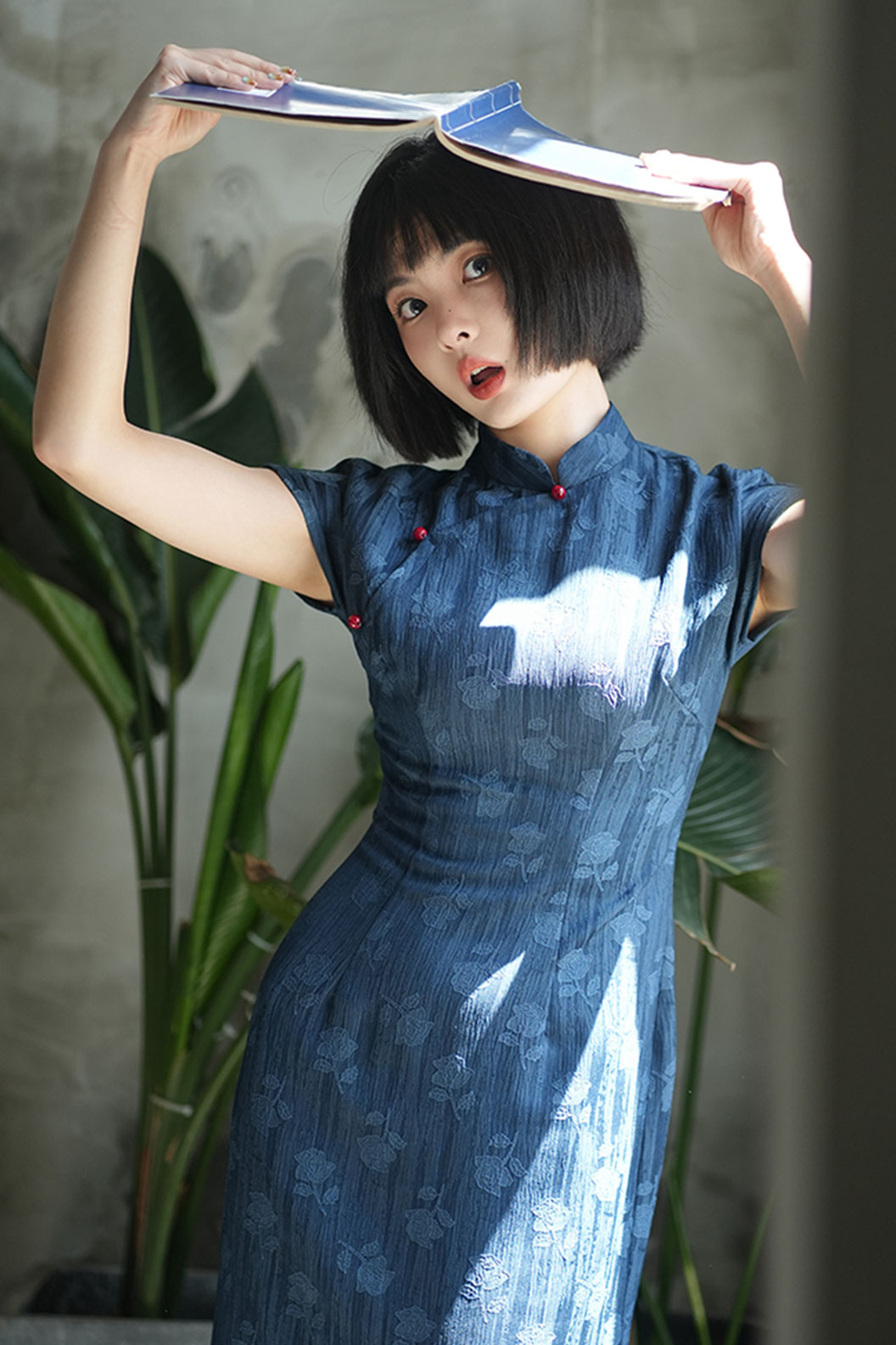 Cheongsam Qipao Blue Short Sleeve Republican Style for Casual Wear - yizhiqinsu 一纸情愫 Stupa Stones