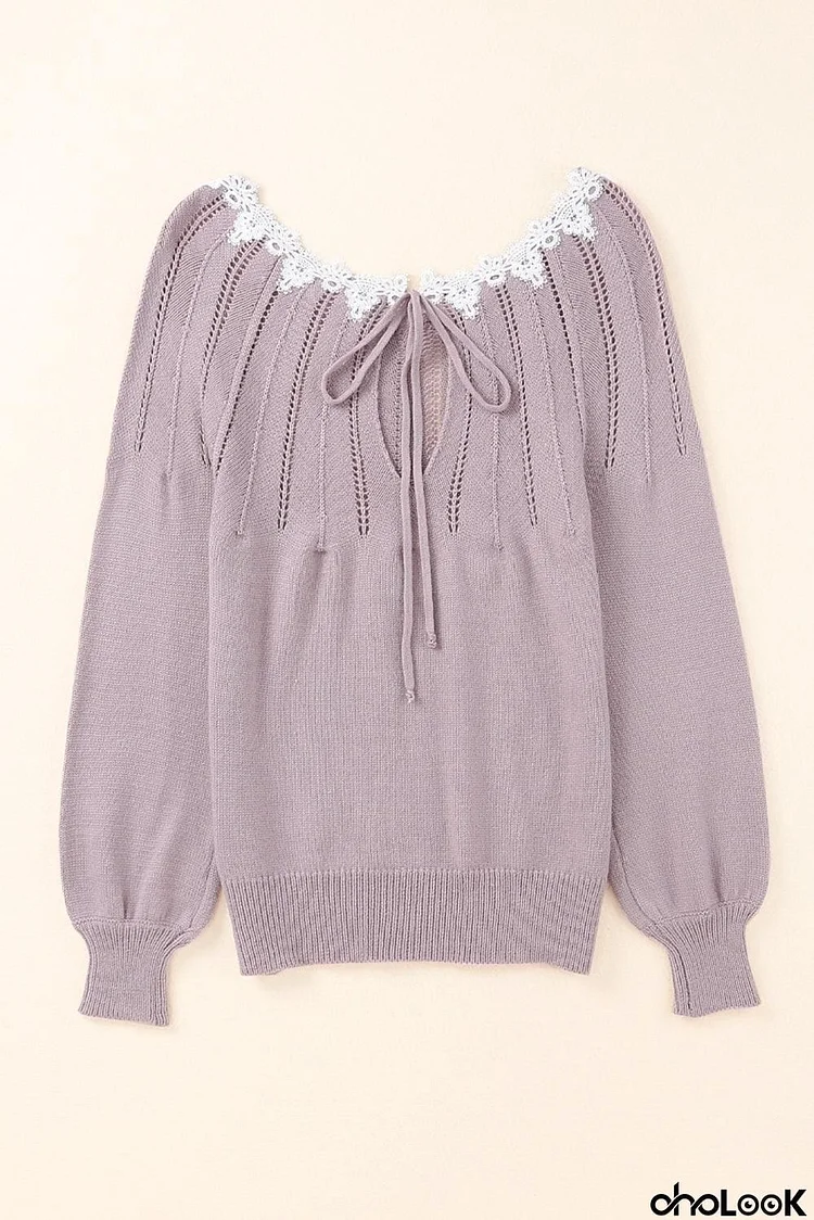 Lace Contrast Openwork Sweater