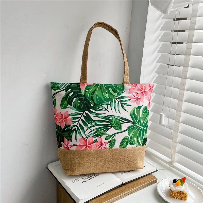 Women’s Large Canvas Tropical Vacation Open Shoulder Bag