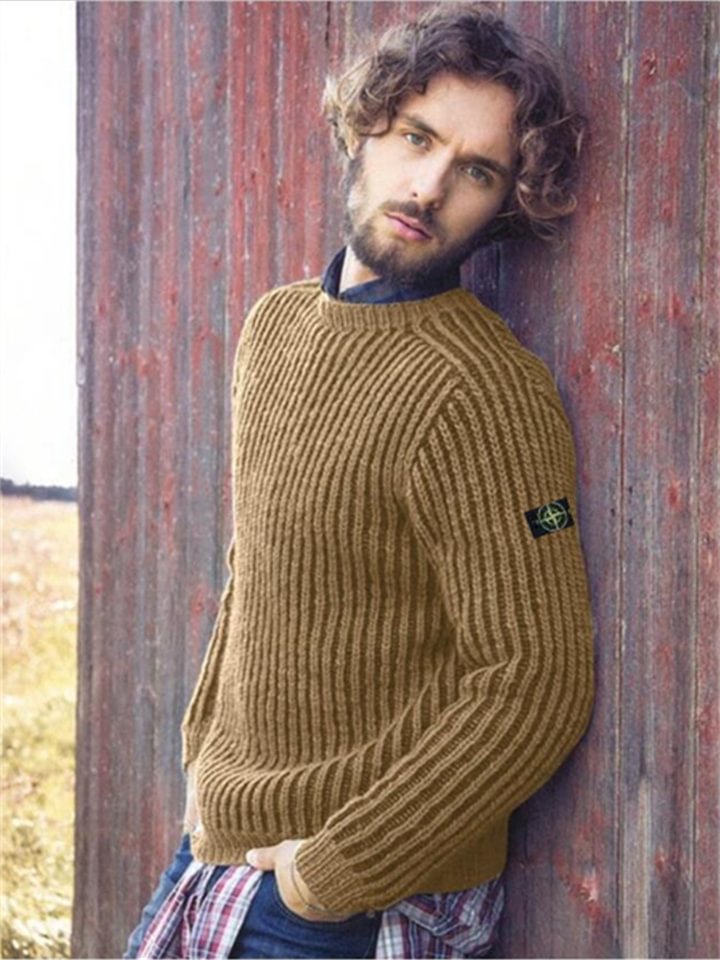 Men's Solid Color Fashion Round Neck Knitted Pullover
