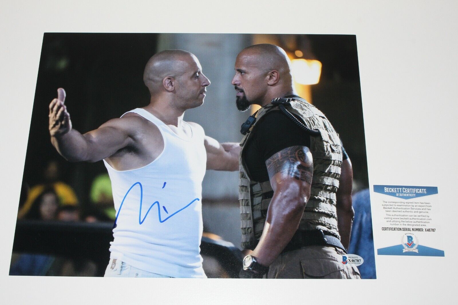 VIN DIESEL SIGNED 'FAST FIVE' 11x14 MOVIE Photo Poster painting BECKETT COA ACTOR 8 FURIOUS ROCK