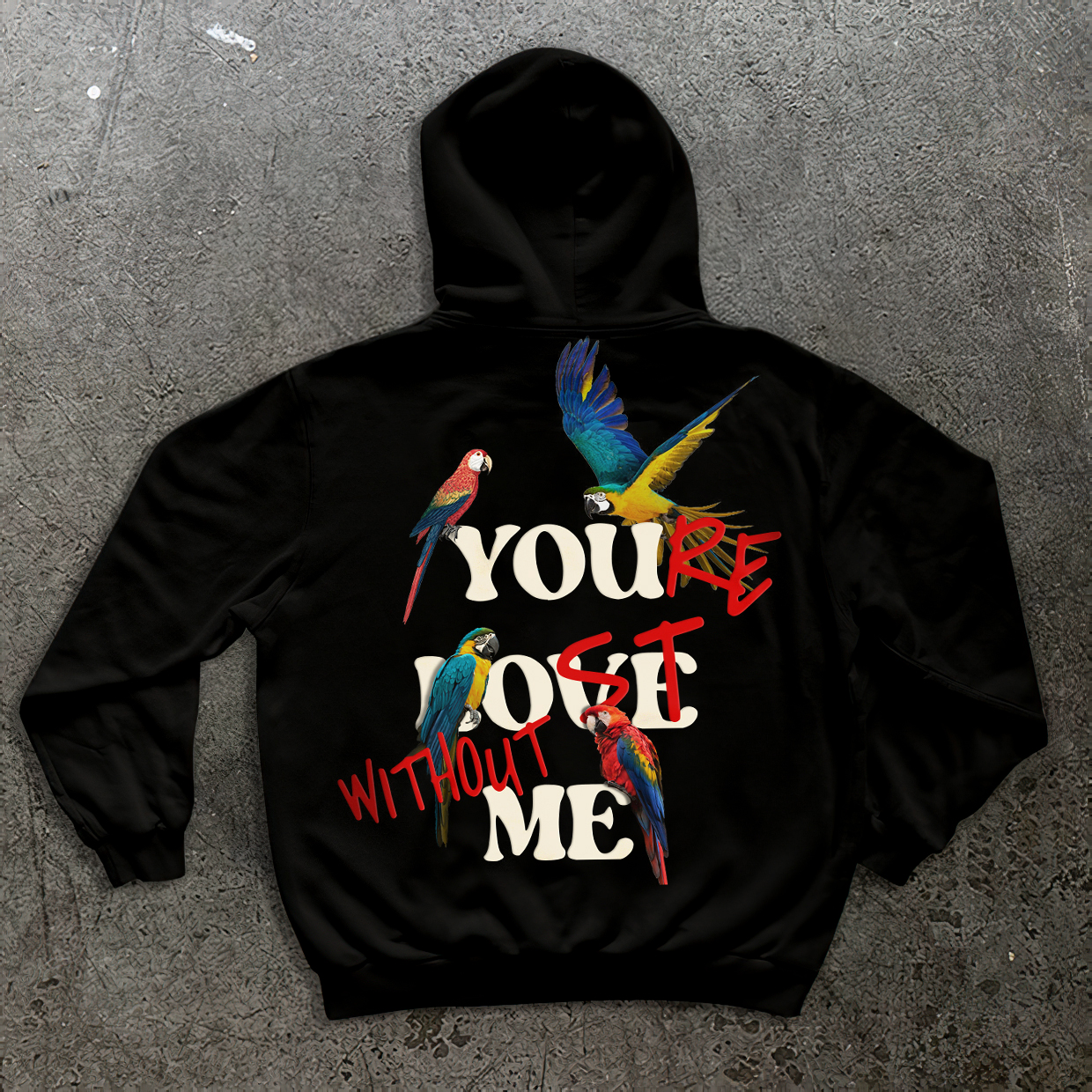 Loveciss®/ Parrot Forest X “You’Re Lost Without Me” Long Sleeve Fleece-Lined Hoodie