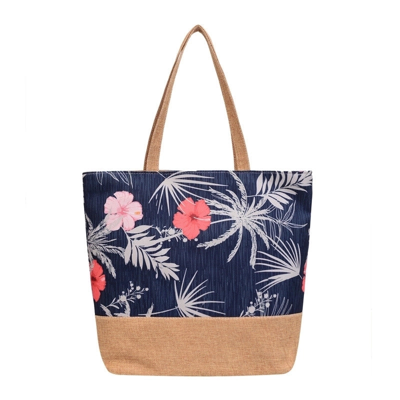 Women’s Large Canvas Tropical Vacation Open Shoulder Bag