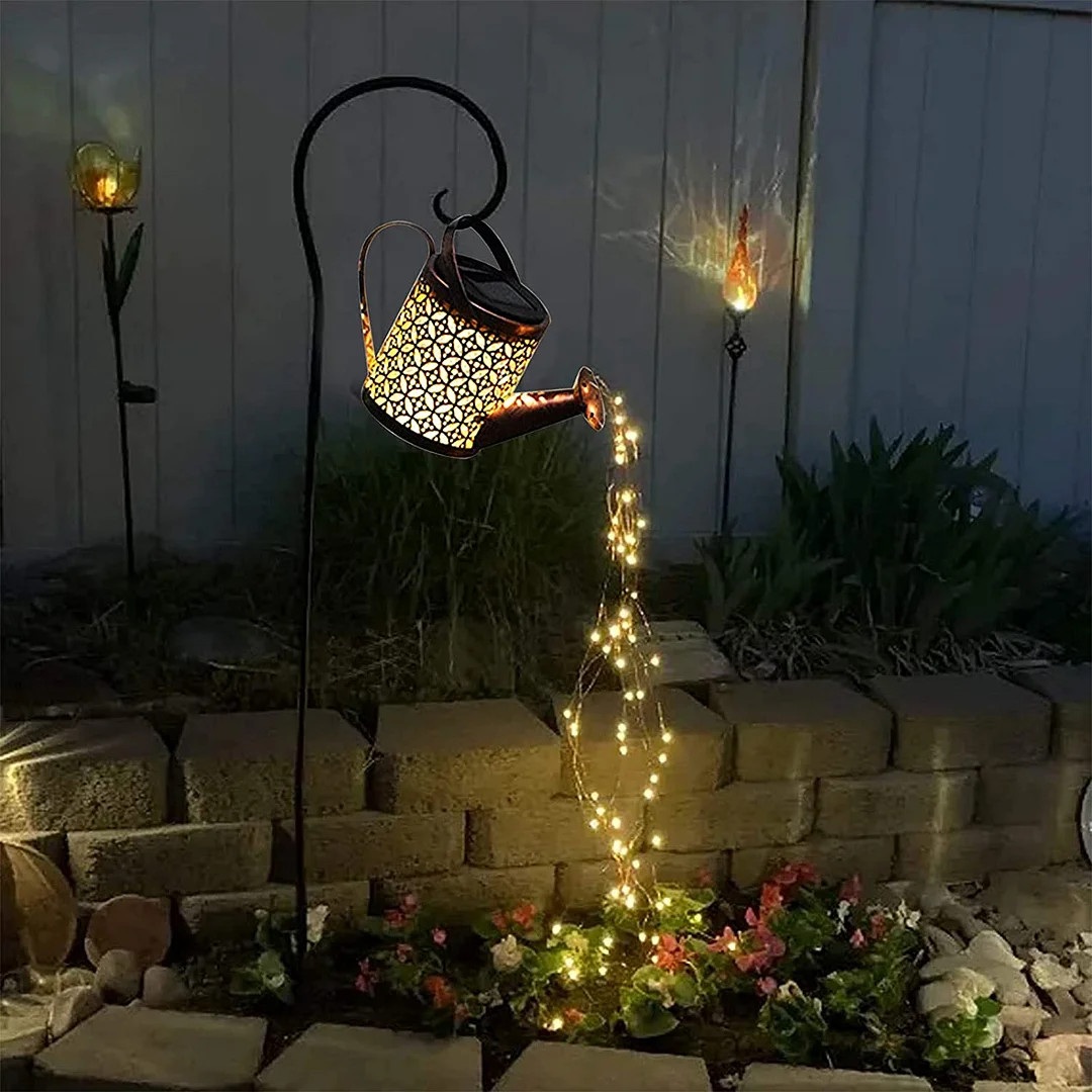 OUTDOOR SOLAR GARDEN WATERING CAN WITH FAIRY LIGHTS - vzzhome