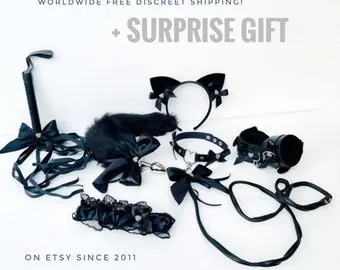 pornhint Pornhint Black Kitten butt plug set. Bdsm Kitten Pet play set. Cat tail plug. Buttplug Fox Anal Tail Cat Ears Handcuffs Collar Leash. DDLG