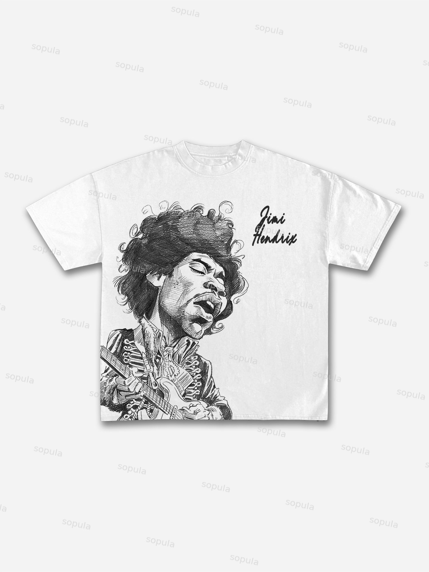 Jimi Hendrix Print Casual Cotton T-shirt - Sopula ｜Premium Graphic Tees & Graphic Streetwear