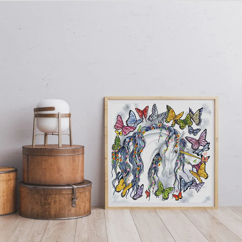 DIY Stamped Cross Stitch 11CT Full Embroidery 40*40cm - Unicorns And Butterflies