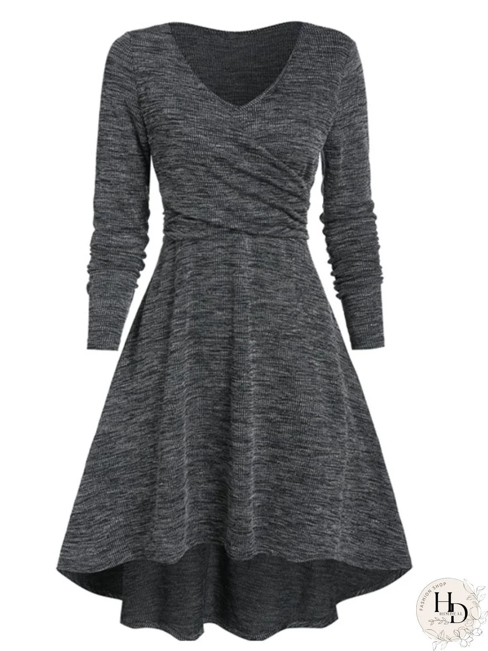 Casual Plus Size Long Sleeve V Neck Knitting Dress