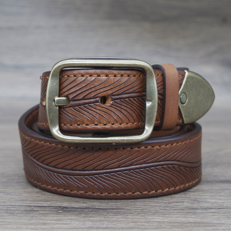 Copper Buckle Double-sided Leaf Texture Creative Leather Belt DANRRIO.COM DANRRIO