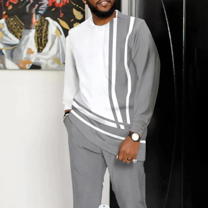 Men's Color Blocking Casual Long Sleeve Shirt And Pants