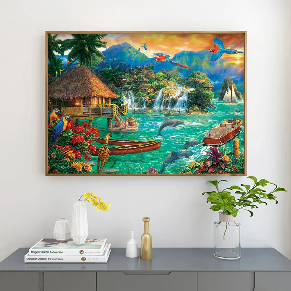 Full Round Diamond Painting 50*40cm - Dolphin And Parrot